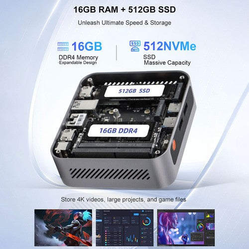 Ninkear M7 Mini PC, AMD Ryzen 5 7430U 6 ydintä, maks. 4,3 GHz, 16 Gt RAM, 512 Gt SSD