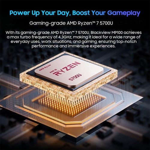 Blackview MP100 Mini PC, AMD Ryzen 7 5700U 8 ydintä, maks. 4,3 GHz, 16 Gt RAM, 512 Gt SSD
