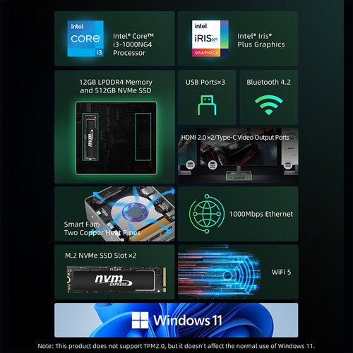 BMAX B6 Plus Mini PC, Intel Core i3-1000NG4 jopa 3,2 GHz