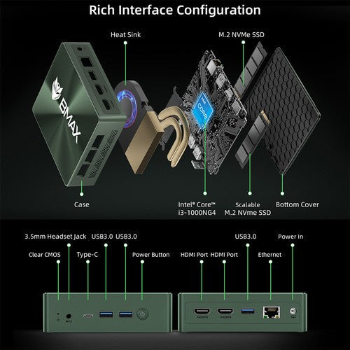 BMAX B6 Plus Mini PC, Intel Core i3-1000NG4 jopa 3,2 GHz