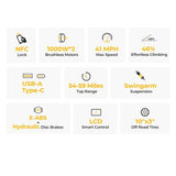 Ausom SR1 sähköpotkulauta, 2 * 1000 W moottori, 52 V 20,8 Ah