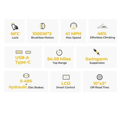 Ausom SR1 sähköpotkulauta, 2 * 1000 W moottori, 52 V 20,8 Ah