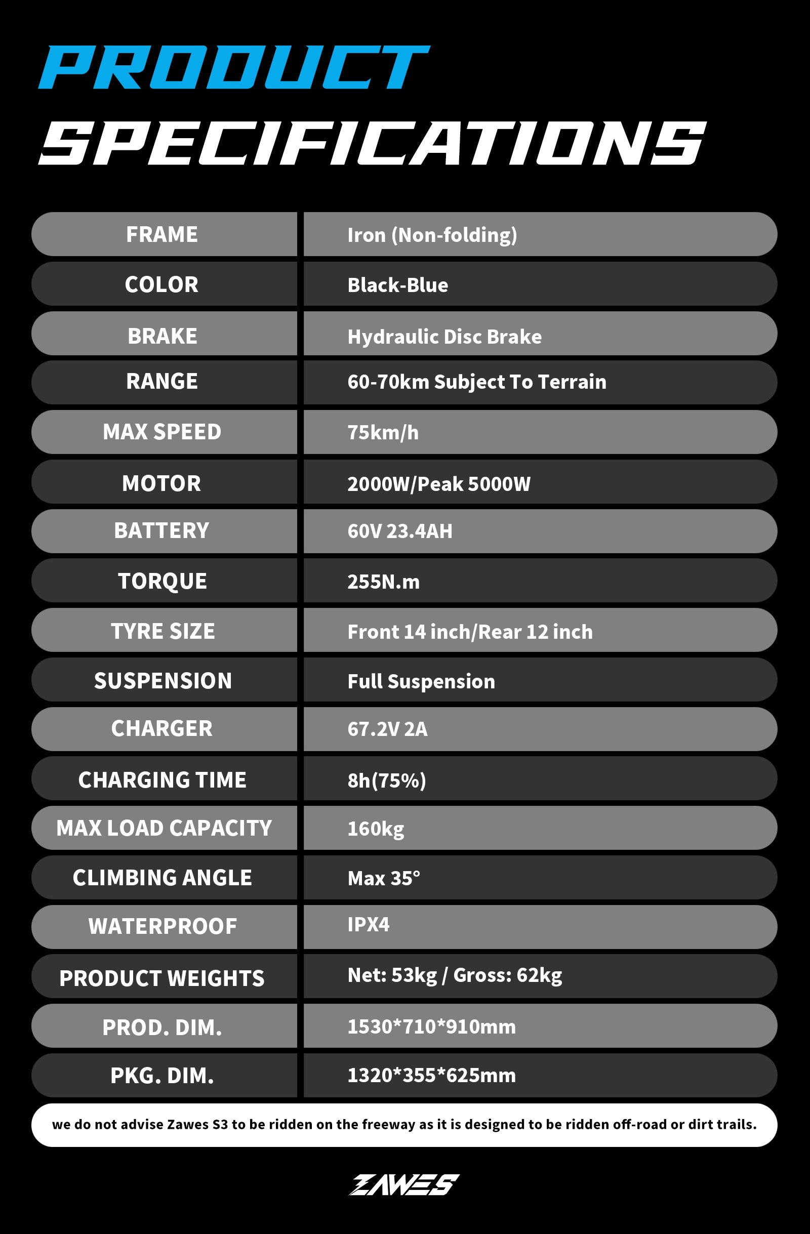 ZAWES S3 sähköpyörä MAASTO