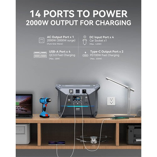 DaranEner NEO2000 kannettava voimalaitos, 2073,6 Wh LiFePO4-akkukäyttöinen aurinkogeneraattori, 2000 W