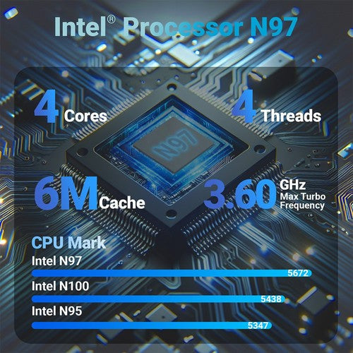 MINIX NEO Z97 Mini PC, Intel N97 4 ydintä, enintään 3,6 GHz, 12 Gt LPDDR5X RAM-muistia, 512 Gt SSD