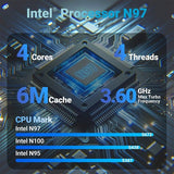 MINIX NEO Z97 Mini PC, Intel N97 4 ydintä, enintään 3,6 GHz, 12 Gt LPDDR5X RAM-muistia, 512 Gt SSD