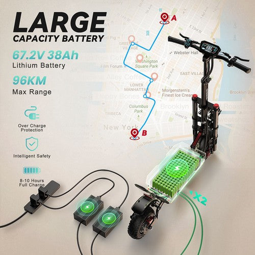 FENGQS GT8 PRO sähköpotkulauta, 2800 W * 2 moottori, 67,2 V 38 Ah