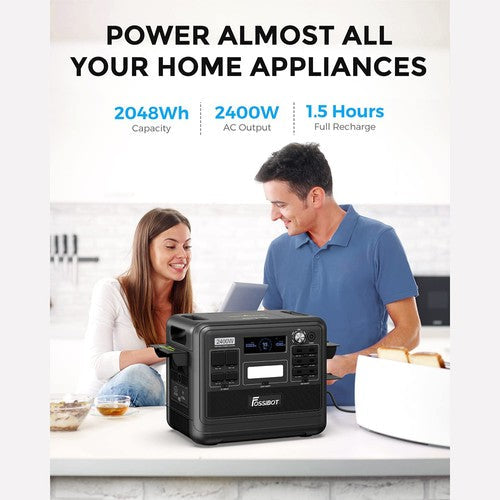 FOSSiBOT F2400 kannettava voimalaitos, 2048 Wh LiFePO4-akku, 2400 W:n tehoinen aurinkogeneraattori